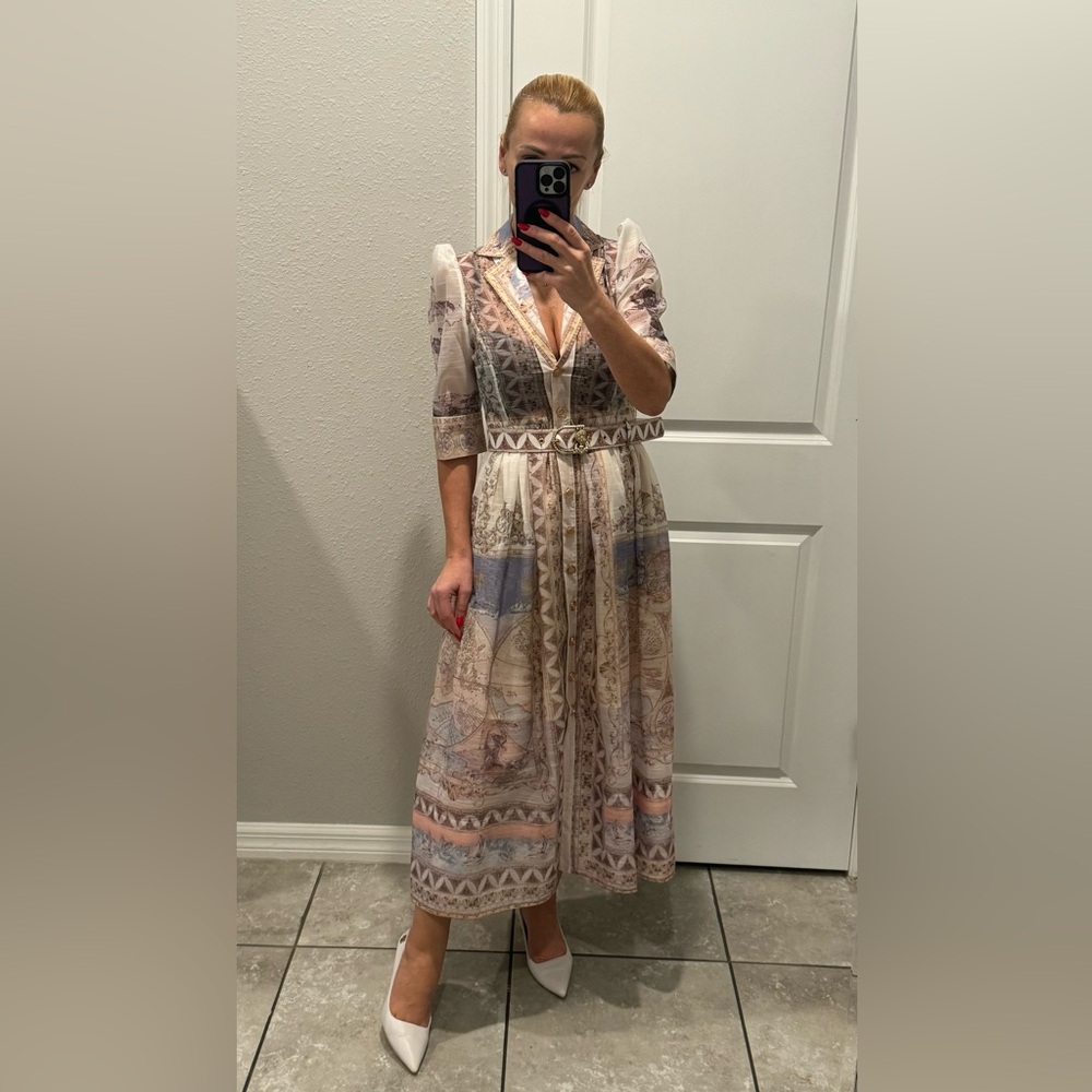 Elegant Vintage-Inspired Printed Midi Dress – Size S